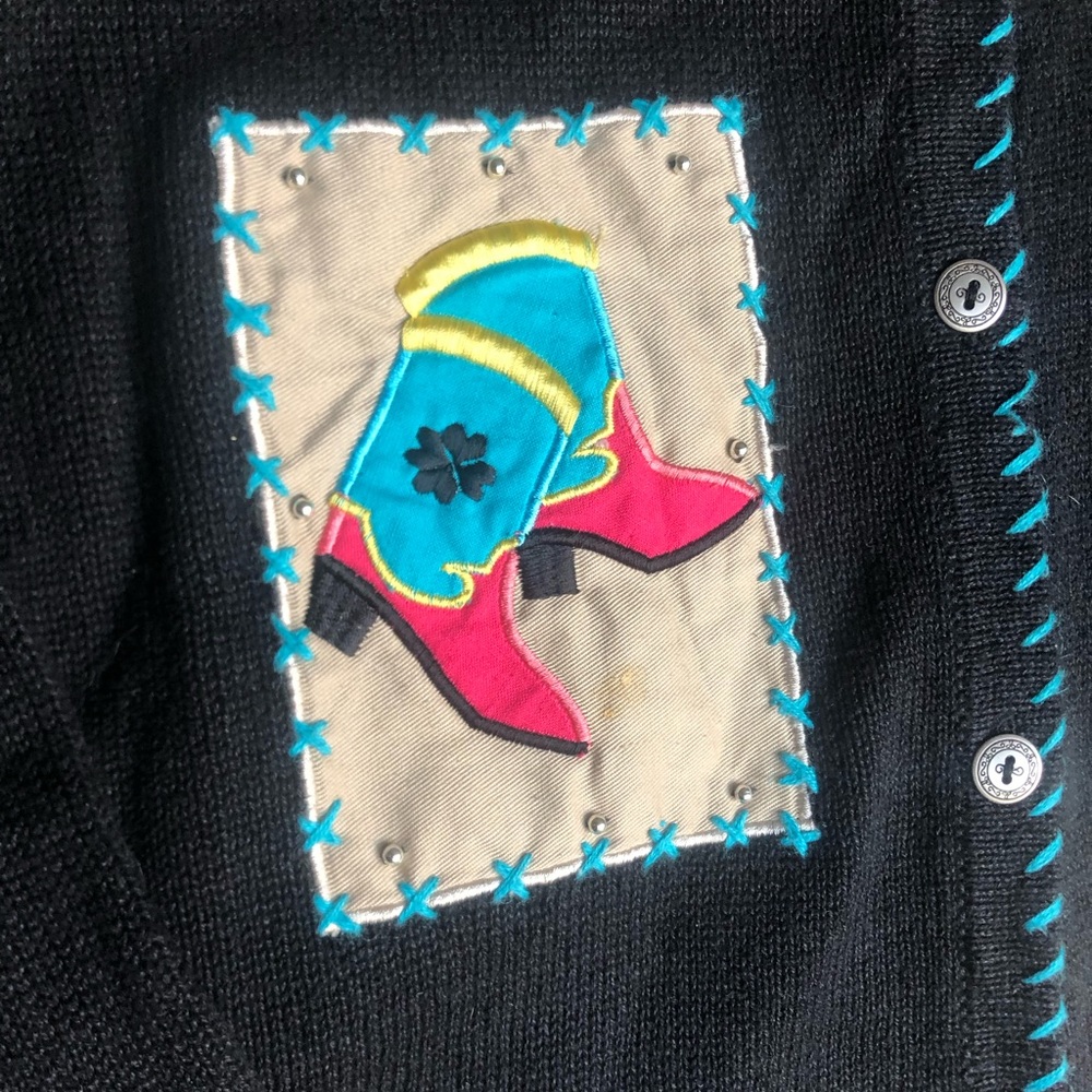 Susan Graver Black V-Neck Sweater with Colorful Embroidery - Picture 9 of 13